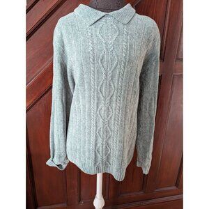 Alfred Dunner Soft Chenille 2X Green Cable Knit Sweater